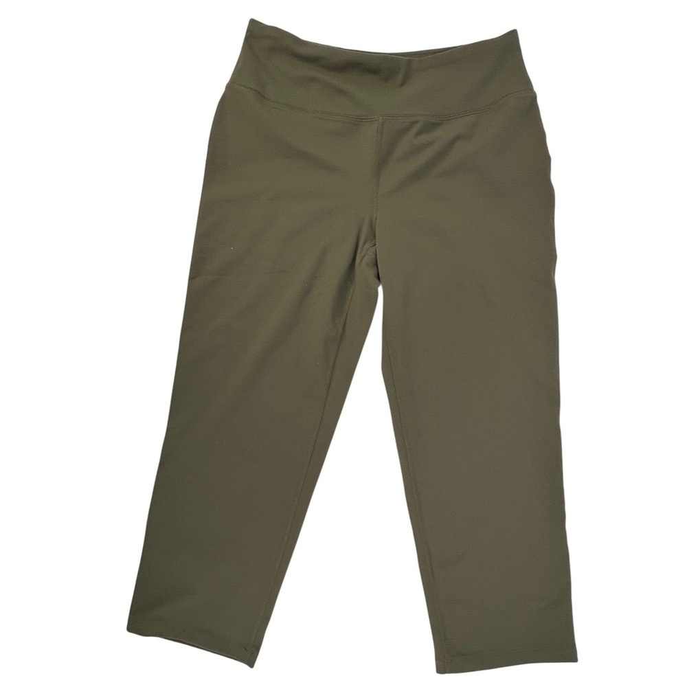 Lands End Womens Active Crop Pants Olive Green High Rise Leggings Small 509417